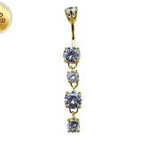 Gold Plated Round Dangle Belly Ring with CZ Crystals - Silver Belly Bars 14G length is 10mm