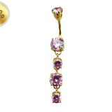 Gold Plated Round Dangle Belly Ring with CZ Crystals - Silver Belly Bars 14G length is 10mm