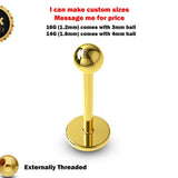 Labret Stud Lip Piercing in 14K Gold, Rose Gold and White Gold Body Piercing for Tragus, Ashley Jewelry, Cartilage Piercing- Hand Made