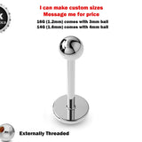 Labret Stud Lip Piercing in 14K Gold, Rose Gold and White Gold Body Piercing for Tragus, Ashley Jewelry, Cartilage Piercing- Hand Made