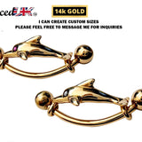 14K Gold Belly Bar- Solid Gold Dolphin Belly Button Ring - 14g Belly Ring Length is 16mm - Finest Quality Gold Body Piercing Jewelry