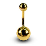 14K Solid Gold Belly Button Ring with Fixed Bottom Hollow Ball Lightweight 14G Navel Piercing size 8mm to 12mm