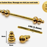 14K Gold Unique Style Barbell Piercing, Nipple Jewelry, Barbell Earrings - 14G Body Jewellery Straight Barbell Stud