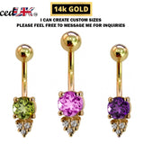 14K Gold Belly Ring - Design Belly Bar with the Highest Quality Crystals Hand Set & Polished - Navel Jewellery for someone Very Special