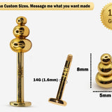 14K Gold Unique Style Labret Stud Lip Jewellery, Lip Piercing Tragus Earring - 14G Body Jewellery Gold Lip Bar