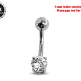 14K Solid Gold Dangle Earrings 16G Curved Barbell with Prong Set CZ Stone - Beautiful Design and Unique Piercing