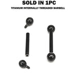 Titanium Black Barbell Piercing 16G 14G Internally Threaded Tongue Bar, Nipple Jewellery, Barbell Earrings, Ear Cartilage - 6mm to 24mm