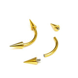 Titanium Gold Spike Eyebrow Jewelry 16G 14G Internally Threaded Curved Barbell Cones/Spike Lip Piercing, Rook Barbell, Cartilage Piercing