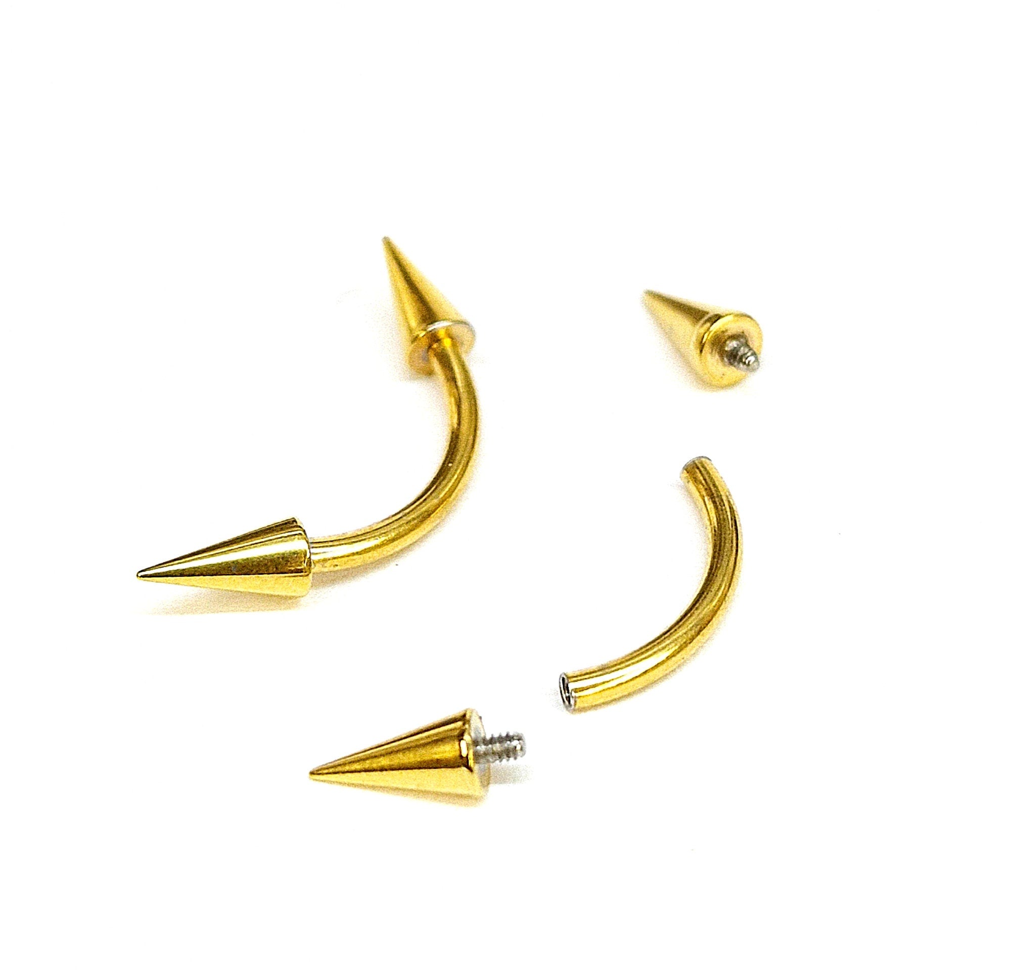 Titanium Gold Spike Eyebrow Jewelry 16G 14G Internally Threaded Curved Barbell Cones/Spike Lip Piercing, Rook Barbell, Cartilage Piercing