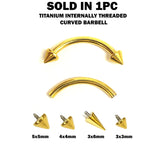 Titanium Gold Spike Eyebrow Jewelry 16G 14G Internally Threaded Curved Barbell Cones/Spike Lip Piercing, Rook Barbell, Cartilage Piercing