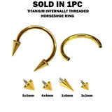 Titanium Spike Gold Circular Barbell Internally Threaded 16G 14G Nose Ring Horseshoe Ring CBB/CBR Body Piercing
