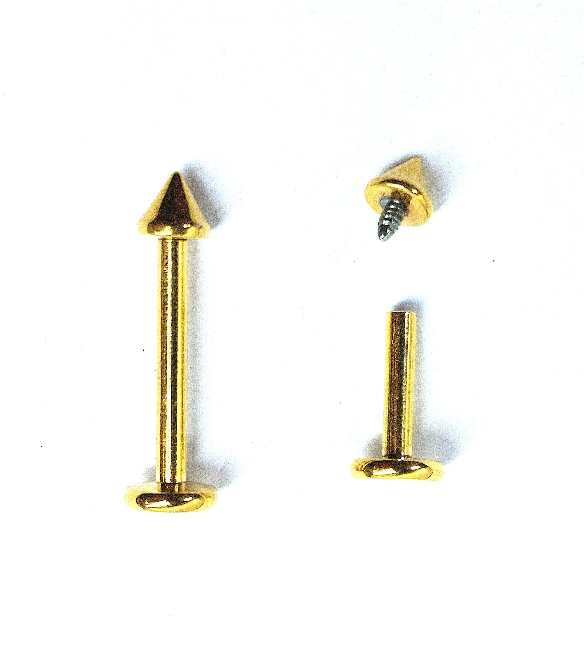 Titanium Cone/Spike Gold Labret Stud Internal Threaded Lip Piercing, Lip Jewellery, Cartilage Earring 16G 14G Body Piercing
