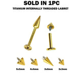 Titanium Cone/Spike Gold Labret Stud Internal Threaded Lip Piercing, Lip Jewellery, Cartilage Earring 16G 14G Body Piercing