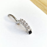Titanium Clicker Belly Bar, Prong Set Belly Bar with CZ Crystal Sets - 14G Belly Bar Size 10mm