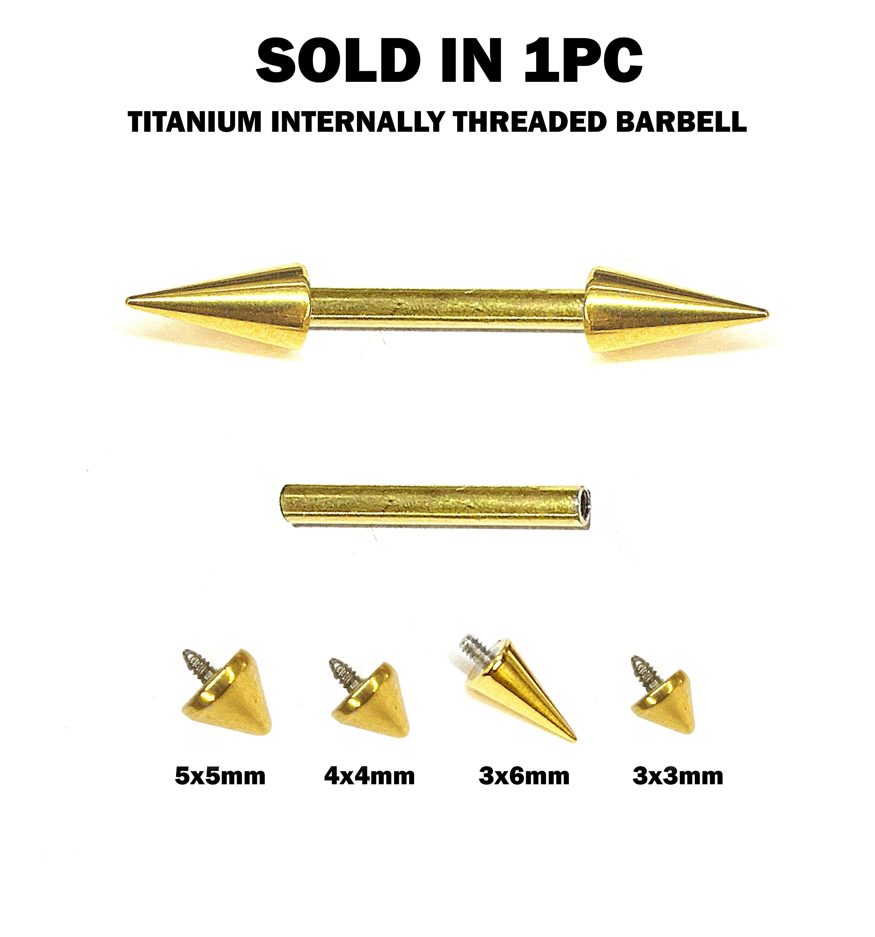 Titanium Gold Spike Barbell Nipple Piercing 16G 14G Internally Threaded Cones/Spike Piercing Earring, Nose Bridge, Cartilage Piercing