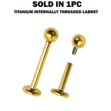Titanium Gold Labret Stud Piercing 16G 14G Internally Threaded Lip Jewellery, Lip Ring, Tragus Earring - 6mm to 12mm