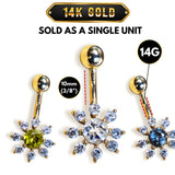 Solid Gold 14K Belly Button Rings - 14K Gold Flower Shape Belly Ring, Belly Bar, Navel Jewellery - Hand Made Body Jewellery Piercings
