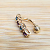 Solid 14K Gold Belly Button Ring - 14K Gold Inverted Belly Ring, Belly Bar, Navel Jewellery with Moving joints parts and Precious Stones