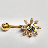 Solid Gold 14K Belly Button Rings - 14K Gold Flower Shape Belly Ring, Belly Bar, Navel Jewellery - Hand Made Body Jewellery Piercings