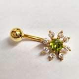 Solid Gold 14K Belly Button Rings - 14K Gold Flower Shape Belly Ring, Belly Bar, Navel Jewellery - Hand Made Body Jewellery Piercings