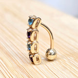 Solid 14K Gold Belly Button Ring - 14K Gold Inverted Belly Ring, Belly Bar, Navel Jewellery with Moving joints parts and Precious Stones