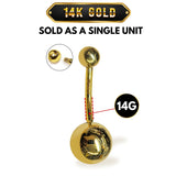 14K Solid Gold Belly Bar - 14G Belly Button Piercing, Belly Ring, Navel Ring, Curved Barbell - Hand Made Body Jewellery Belly Button Rings
