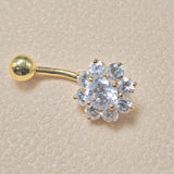 14K Gold Flower Belly Ring, Belly Button Rings, 14G Length 10mm , Belly Bar, Navel Jewellery - Hand Made Body Jewellery Piercings
