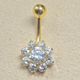 14K Gold Flower Belly Ring, Belly Button Rings, 14G Length 10mm , Belly Bar, Navel Jewellery - Hand Made Body Jewellery Piercings