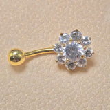 14K Gold Flower Belly Ring, Belly Button Rings, 14G Length 10mm , Belly Bar, Navel Jewellery - Hand Made Body Jewellery Piercings
