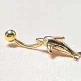 14K Gold Belly Ring - Dolphin Belly Bar, 14G Belly Button Piercing, Navel Jewellery -Hand Made Gold Body Jewellery Rings