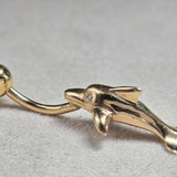 14K Gold Belly Ring - Dolphin Belly Bar, 14G Belly Button Piercing, Navel Jewellery -Hand Made Gold Body Jewellery Rings