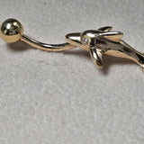 14K Gold Belly Ring - Dolphin Belly Bar, 14G Belly Button Piercing, Navel Jewellery -Hand Made Gold Body Jewellery Rings