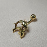 14K Gold Belly Bar, Button Ring - Two Dolphin Belly Bar, Belly Button Piercing, Navel Ring- 14G 10MM Hand Made Gold Body Jewellery