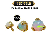 14K Gold Prong Set Opal Loose parts Replacement ball Piercing for internally threaded piercing Barbells, Labrets, Horseshoe Ring