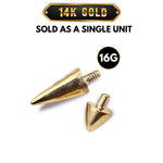 14K Solid Gold Spike Loose Part Piercing for Internally Threaded 16G Nipple Barbell Piercing, Lip Labret Studs, Horseshoe Ring