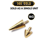 14K Solid Gold Spike Loose Part Piercing for Internally Threaded 16G Nipple Barbell Piercing, Lip Labret Studs, Horseshoe Ring