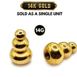 14K Gold Piercing Loose Part Triple Tower Design for 14G Labrets, Nipple, Barbell Jewellery - Handmade Gold Body Jewelry Piercing