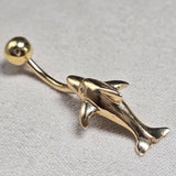 14K Gold Belly Ring - Dolphin Belly Bar, 14G Belly Button Piercing, Navel Jewellery -Hand Made Gold Body Jewellery Rings