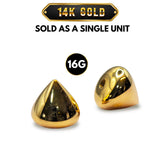 14K Solid Gold Round Cone End - 16G loose part on any Nipple Jewellery, Barbell Earrings- Handmade 14K Gold Body Jewelry Piercing