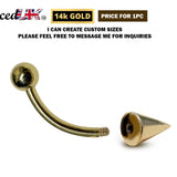 14K Solid Gold Spike Vertical Labret Stud Lip Piercing Curved Barbell - Gold Body Jewellery for Eyebrows and Ear Piercings- 1pc Each Order