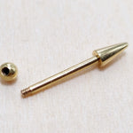 14K Solid Gold Spike Barbell Earrings, Cartilage Helix Piercing Ball and Cone Combinations - Body Piercing Also for Nipple Bar