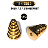 14K Gold Piercing Loose Part 16G Tapered Spiral Layer Design for Labret Stud, Nipple Barbell Jewellery - Handmade Gold Body Jewelry Piercing