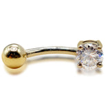 14K Gold Belly Bar, Rook Piercing 16G Curved Bar with Crystal Navel Ring, Cartilage Earring - 1pc each order - Also in White and Rose Gold