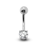 14K Gold Belly Bar, Rook Piercing 16G Curved Bar with Crystal Navel Ring, Cartilage Earring - 1pc each order - Also in White and Rose Gold