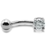 14K Gold Belly Bar, Rook Piercing 16G Curved Bar with Crystal Navel Ring, Cartilage Earring - 1pc each order - Also in White and Rose Gold