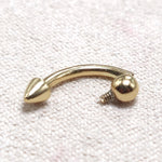 14K Solid Gold Internal Threaded Spike Curved Barbell, Vertical Labret Stud Lip Piercing - Body Jewellery Also for Eyebrows - 1pc each order