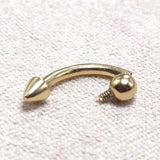 14K Solid Gold Internal Threaded Spike Curved Barbell, Vertical Labret Stud Lip Piercing - Body Jewellery Also for Eyebrows - 1pc each order