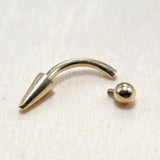 14K Solid Gold Internal Threaded Spike Curved Barbell, Vertical Labret Stud Lip Piercing - Body Jewellery Also for Eyebrows - 1pc each order