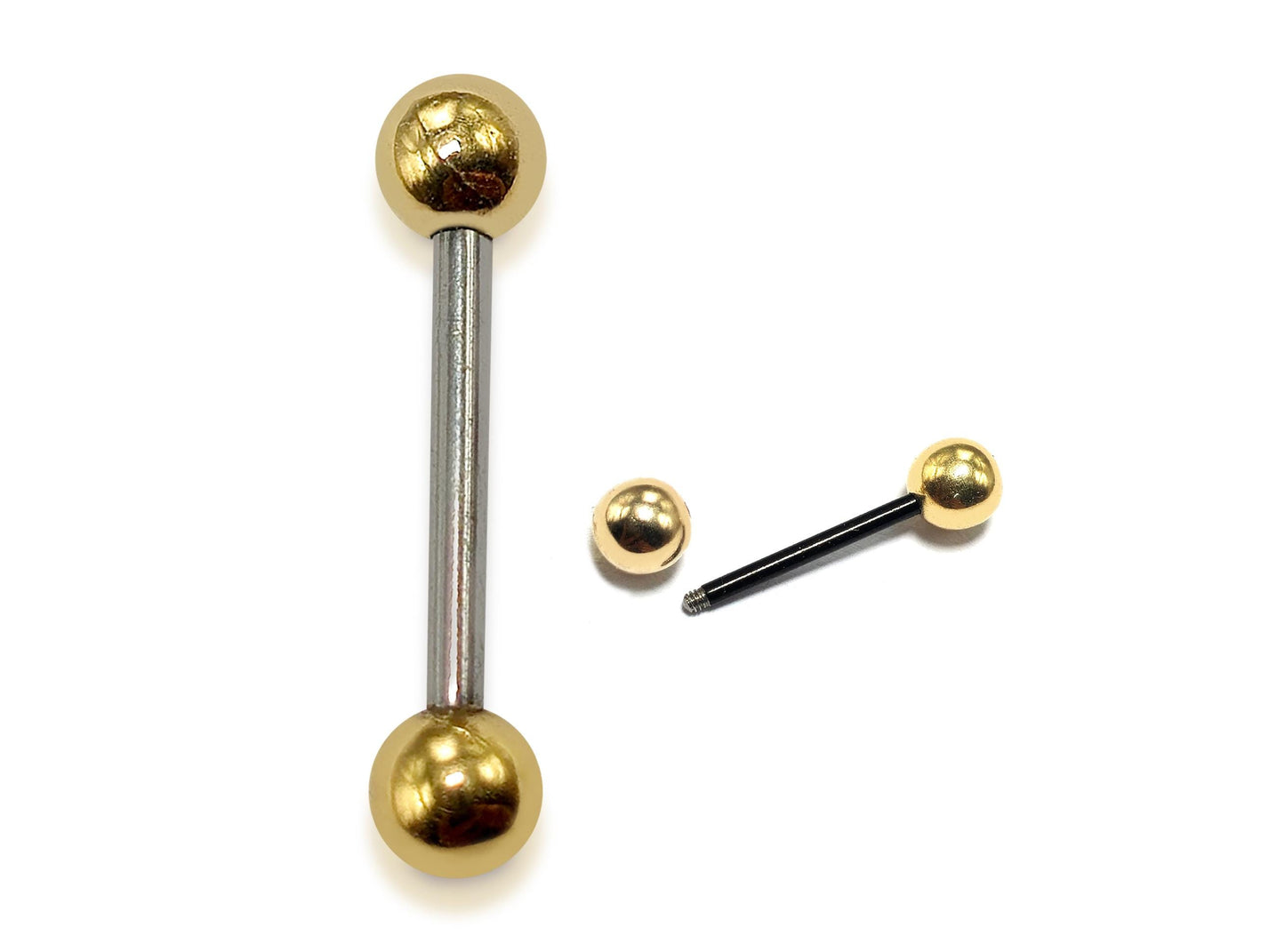 Titanium Tongue Barbells, Nipple Piercing Combined with 14K Solid Gold Balls Body Jewellery Sold as a single unit