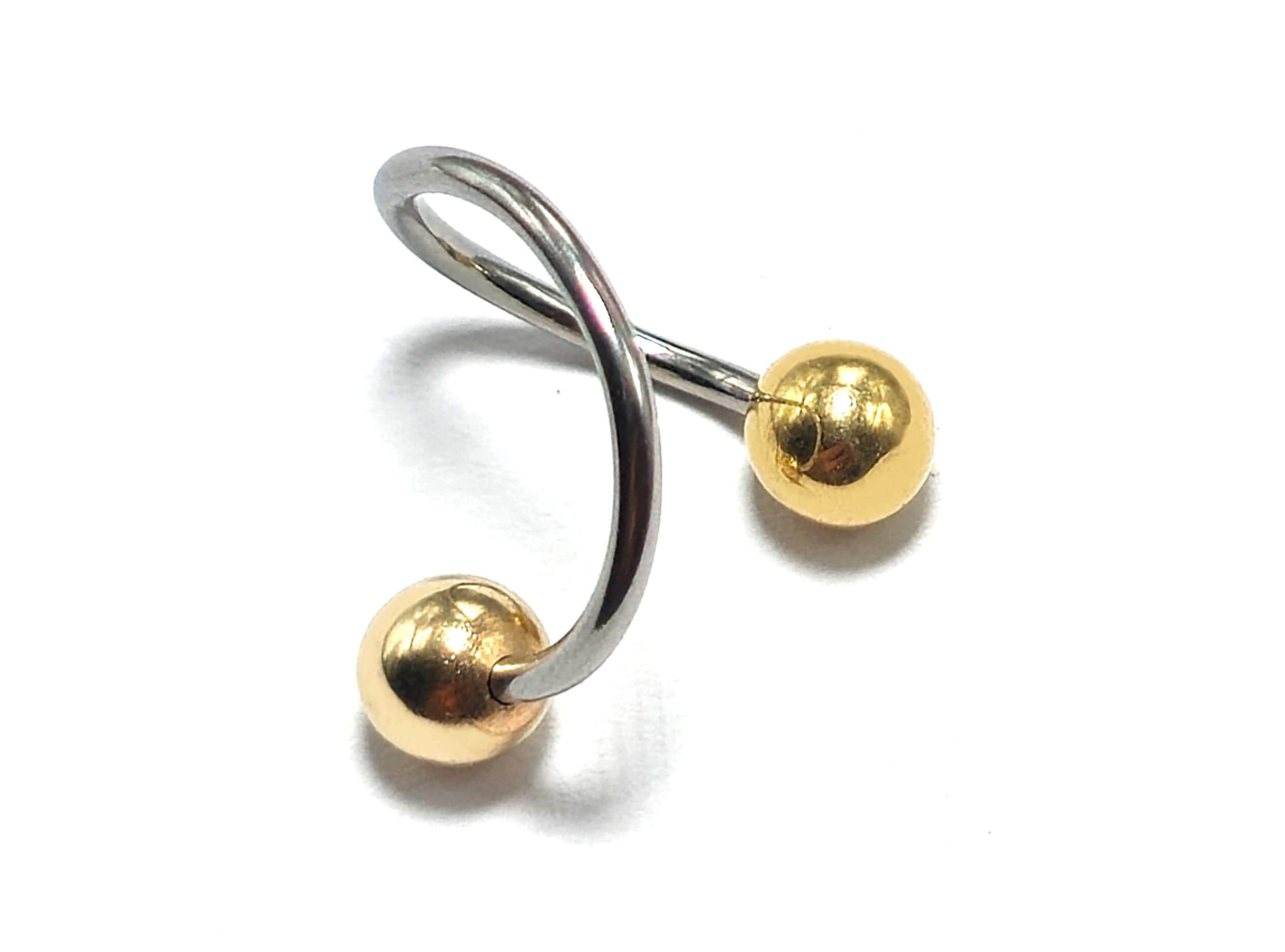 Titanium Twisted Spiral Barbell Combined with 14K Solid Gold Balls Body Jewellery Lip Ring, Helix Earring - Sold as a single unit